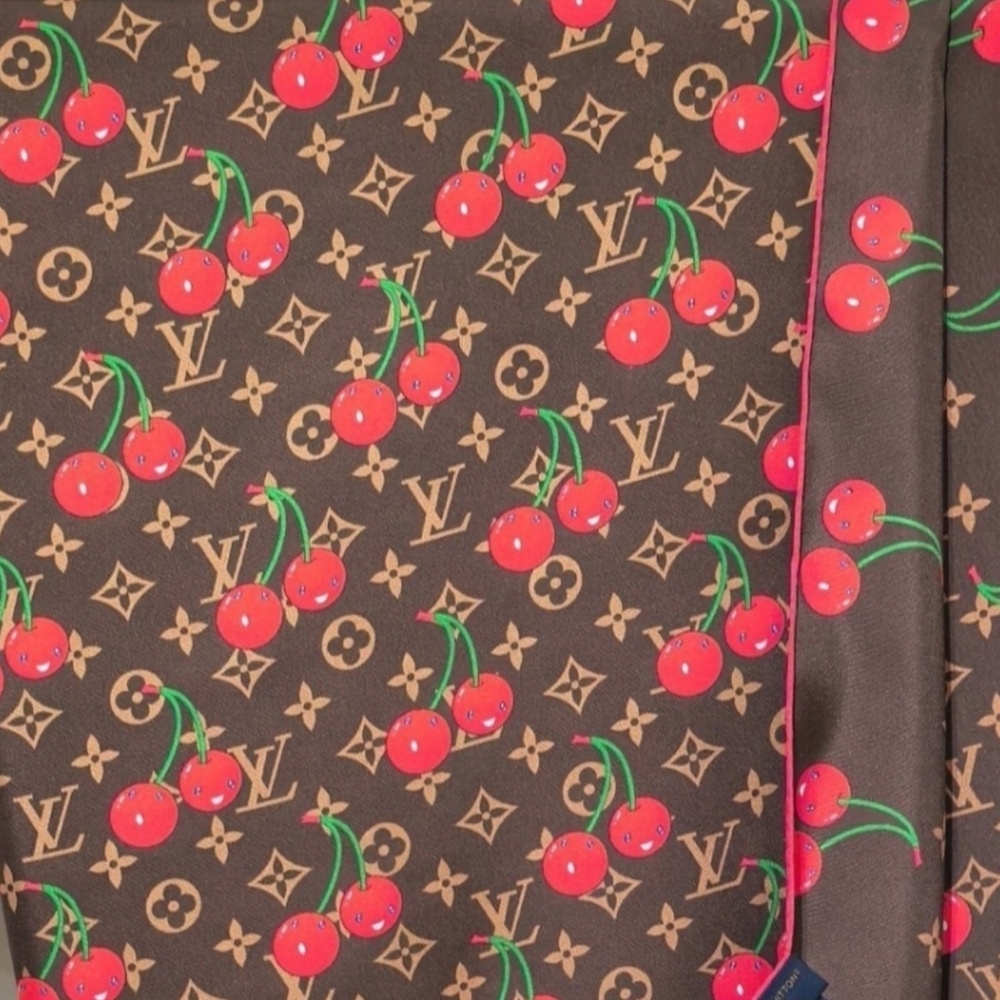 Cherry Print Scarf in Brown and Red - Picture 7 of 10